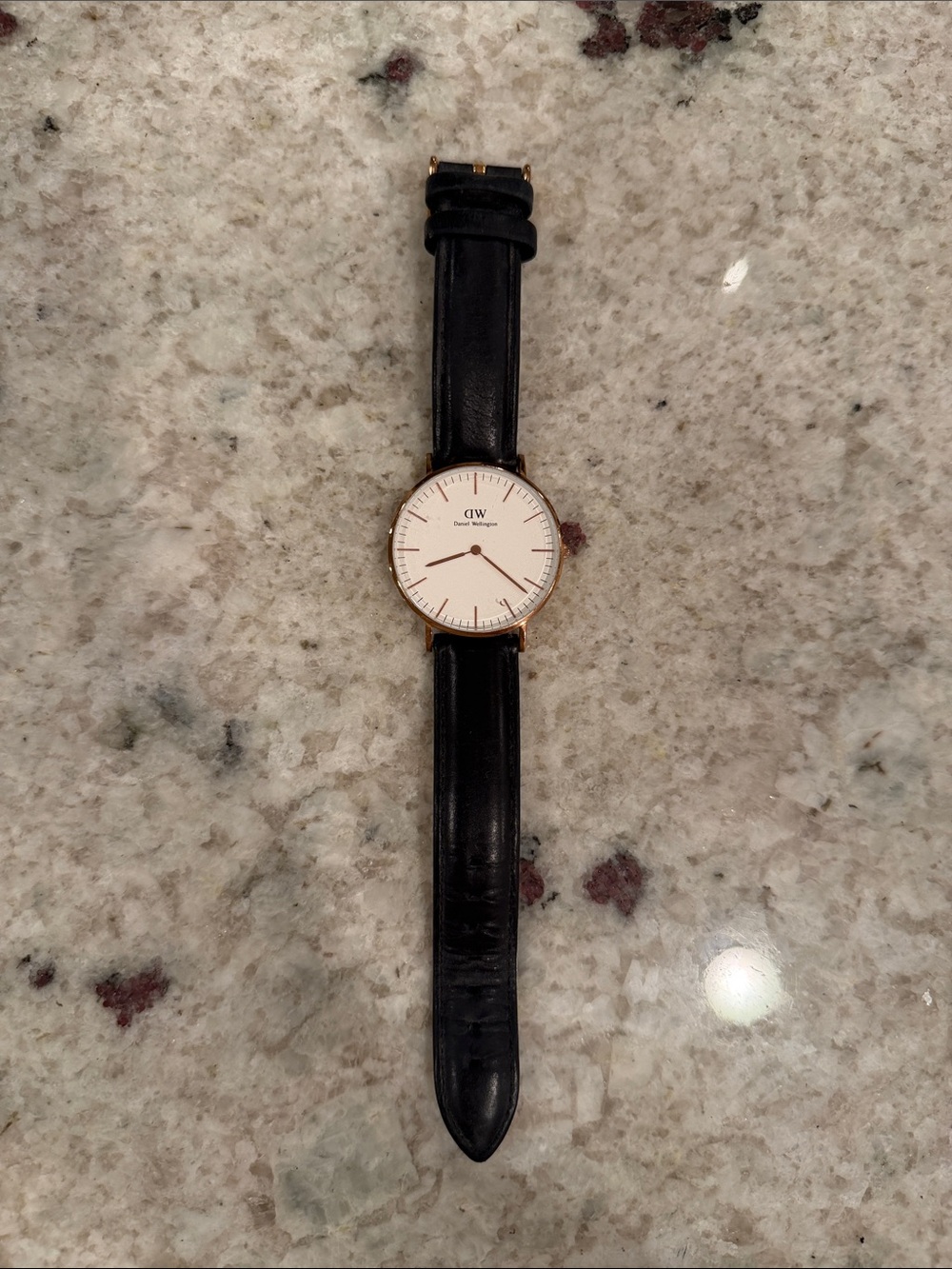 Daniel Wellington Black Leather Watch with White Face and Gold Case